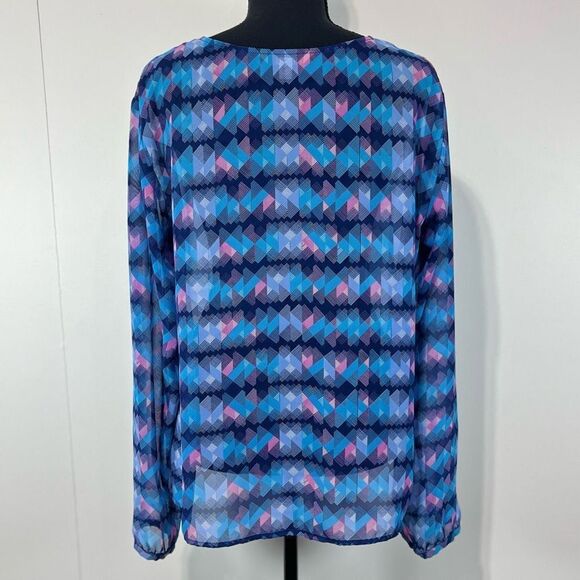 Decree Sheer Abstract Long Sleeve Blouse Size L Women’s Blue / Purple Geometric - Picture 6 of 11